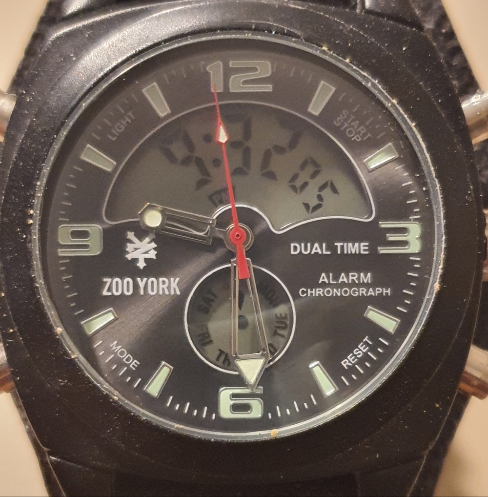 10/$20 Zoo York Black Nylon Wideband Analog/Digital Alarm Chrono Men's Watch